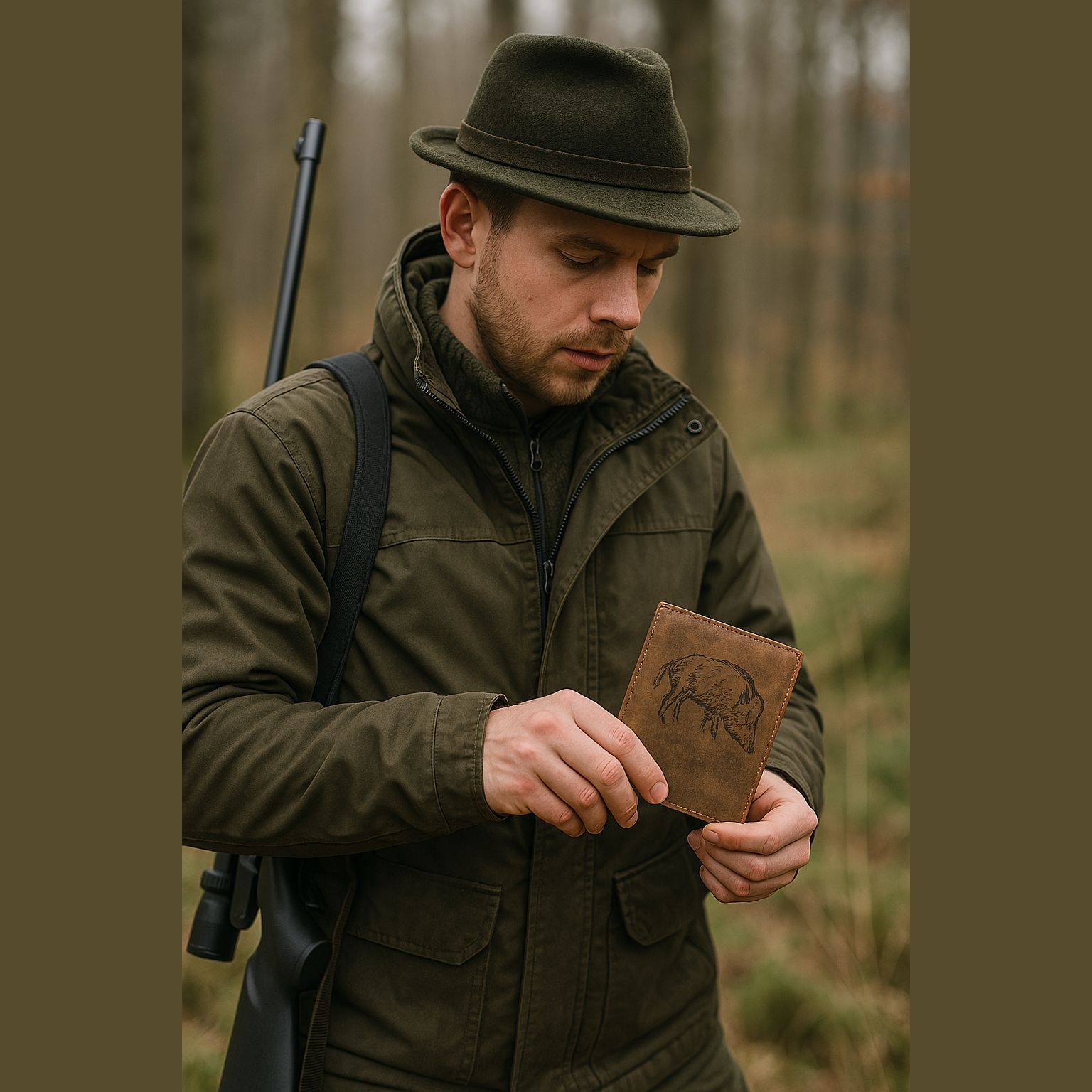 Handmade Hunting License Case "Boar"