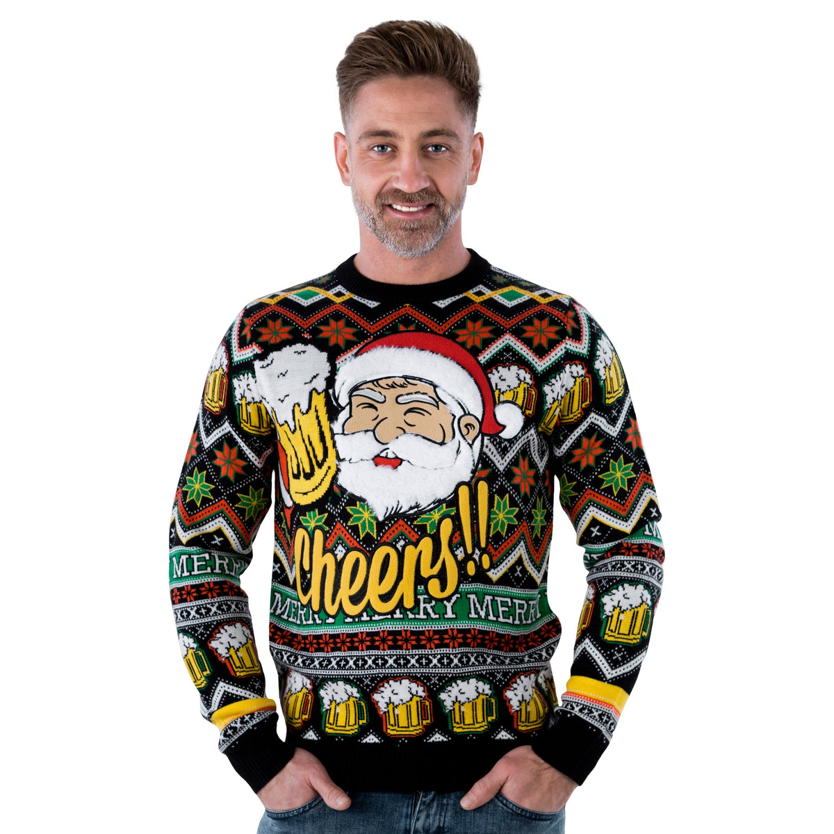 Weihnachtspullover "Nikolaus" mit echtem Bart