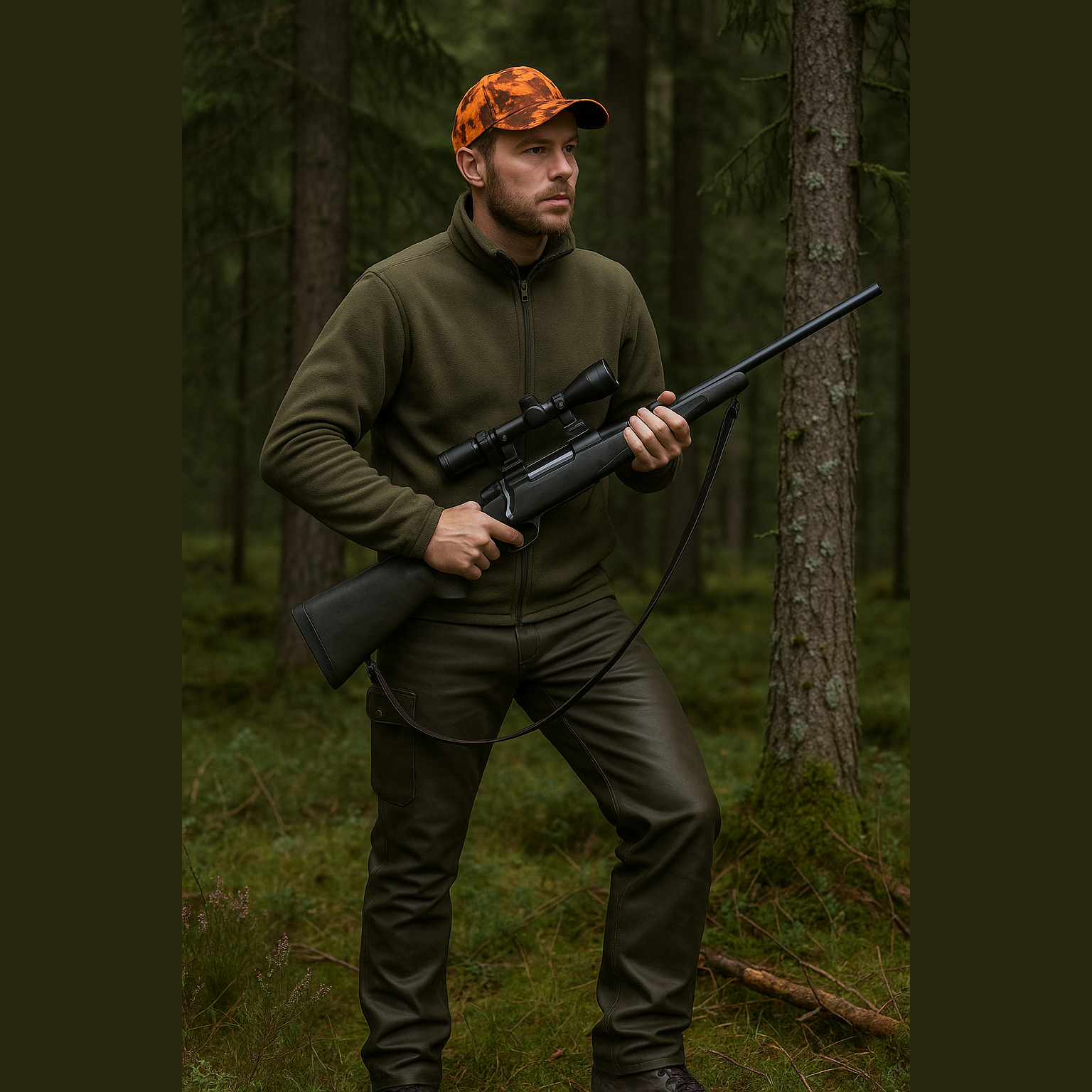 Robust buffalo leather trousers with leg pocket