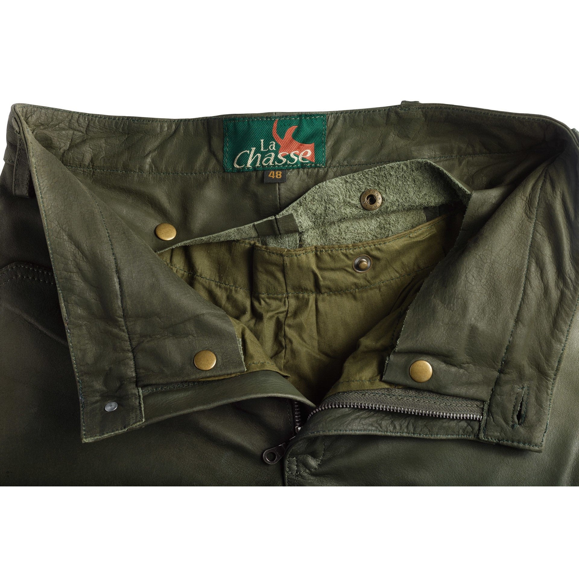 Robust buffalo leather trousers with leg pocket