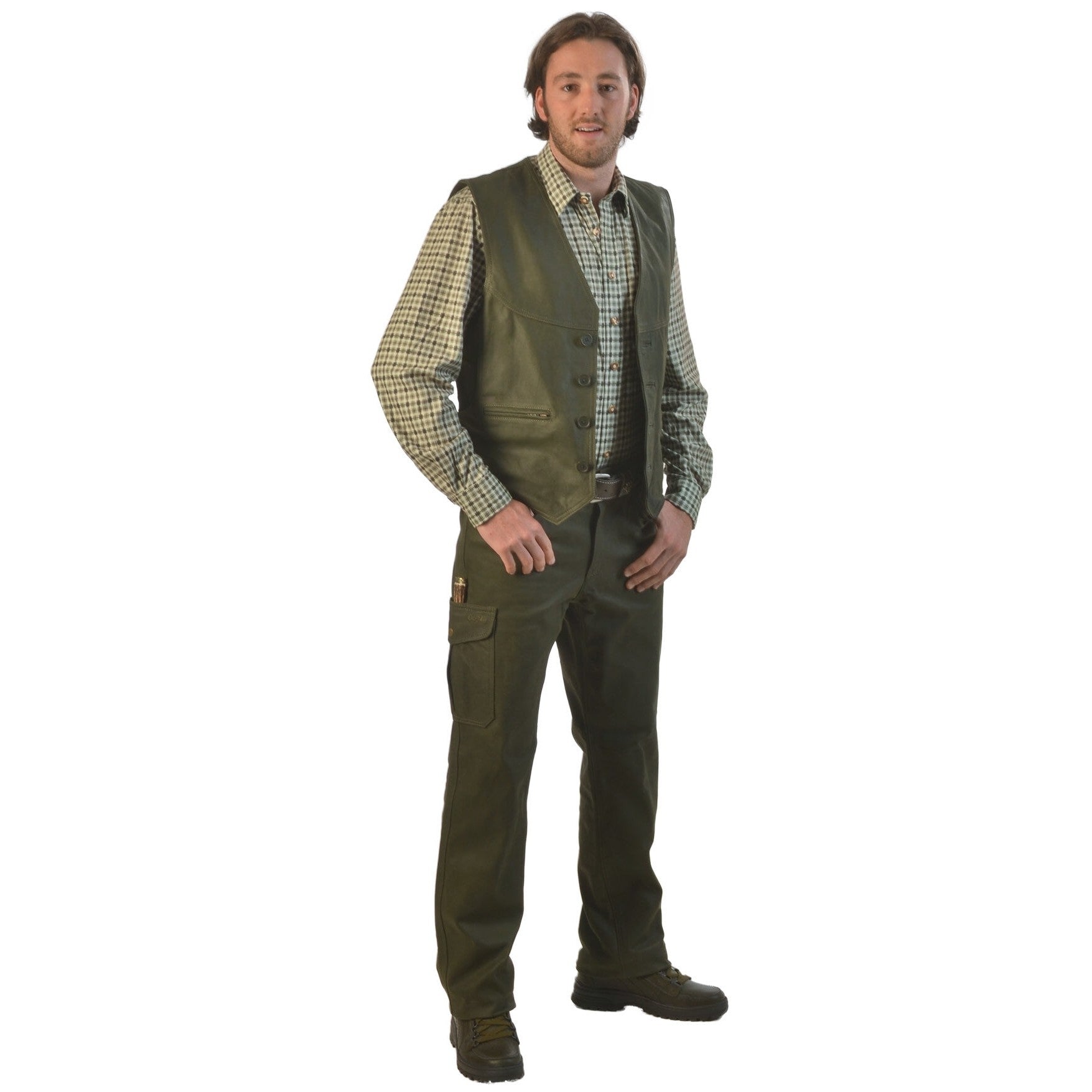 Robust buffalo leather trousers with leg pocket