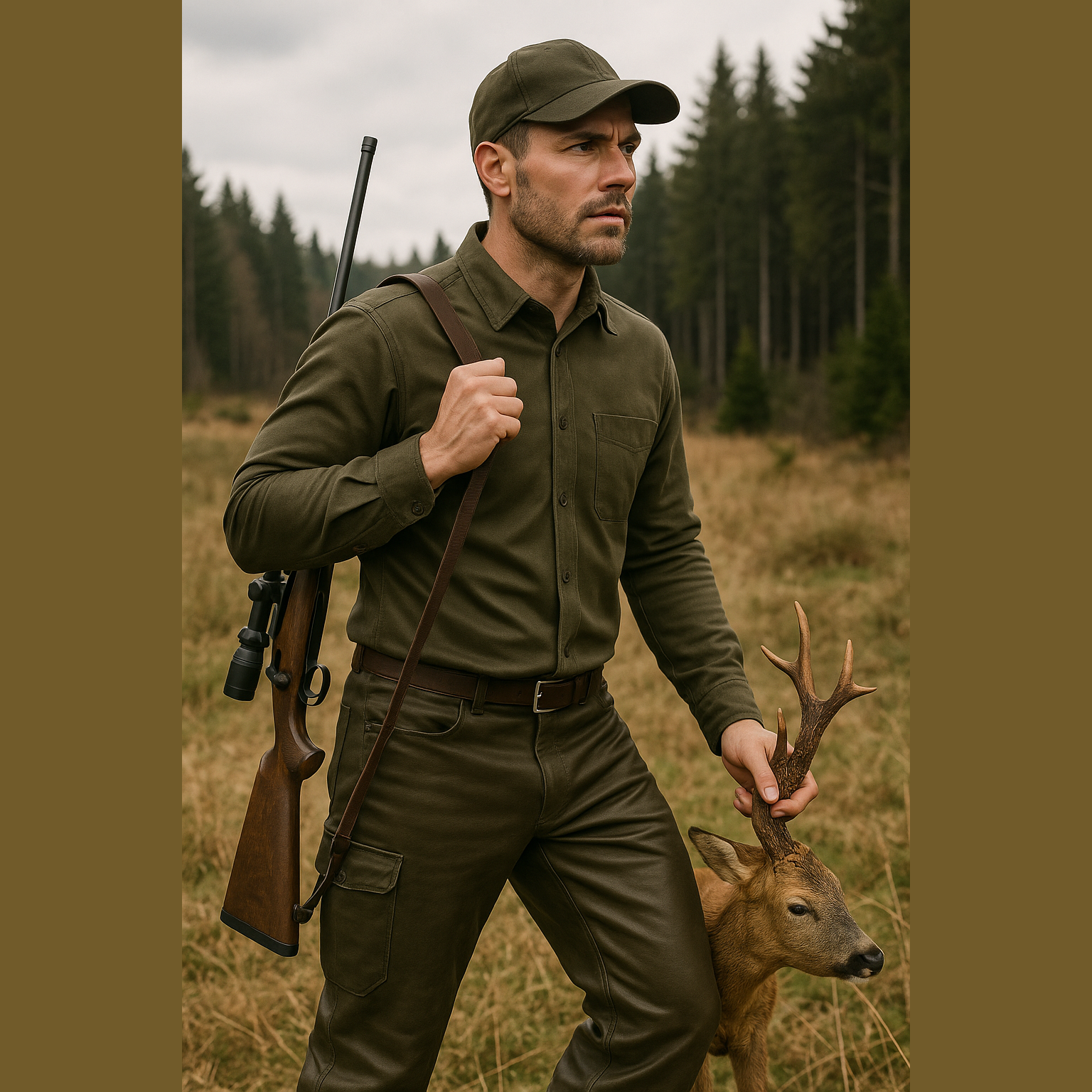 Robust buffalo leather trousers with leg pocket
