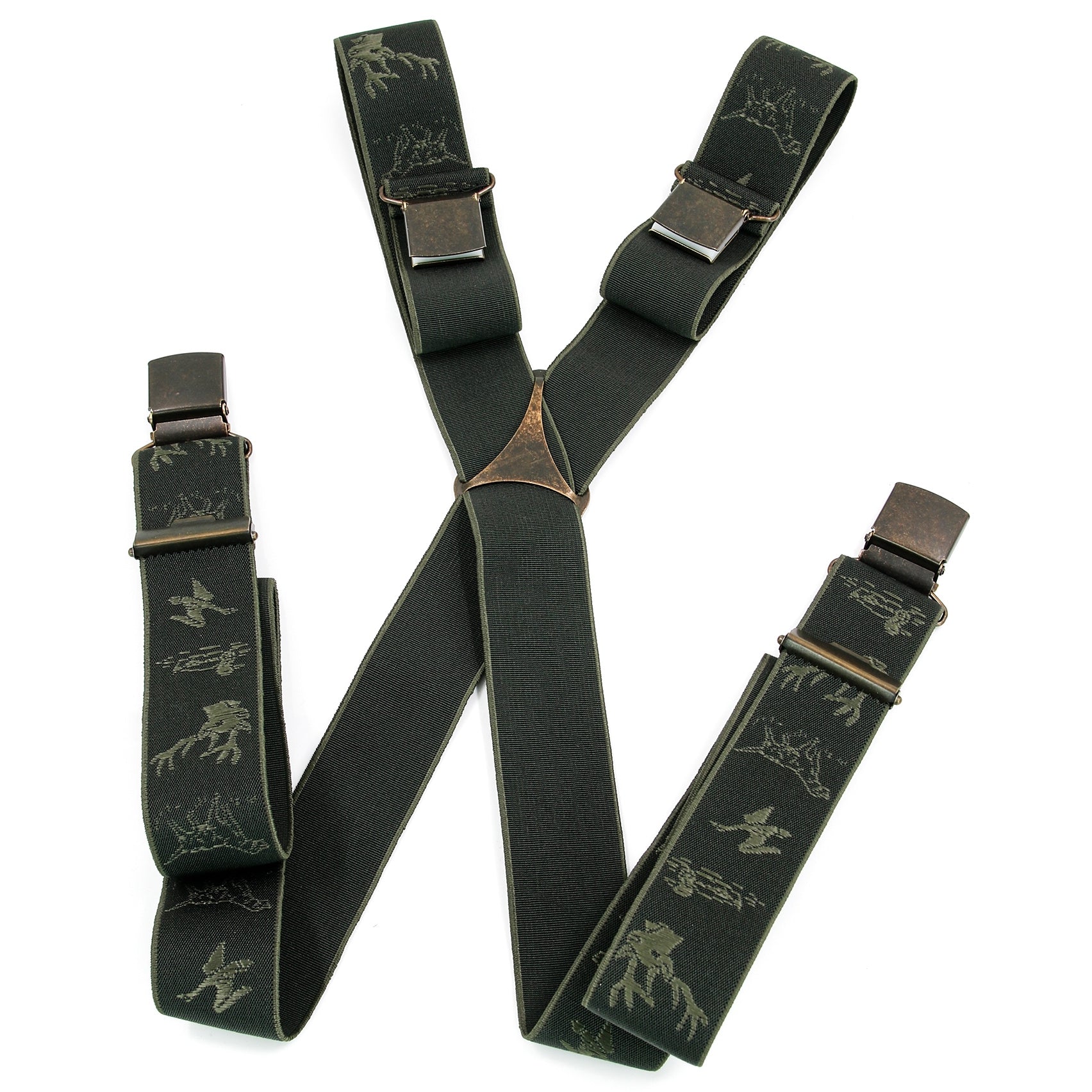 Suspenders with hunting motifs | olive