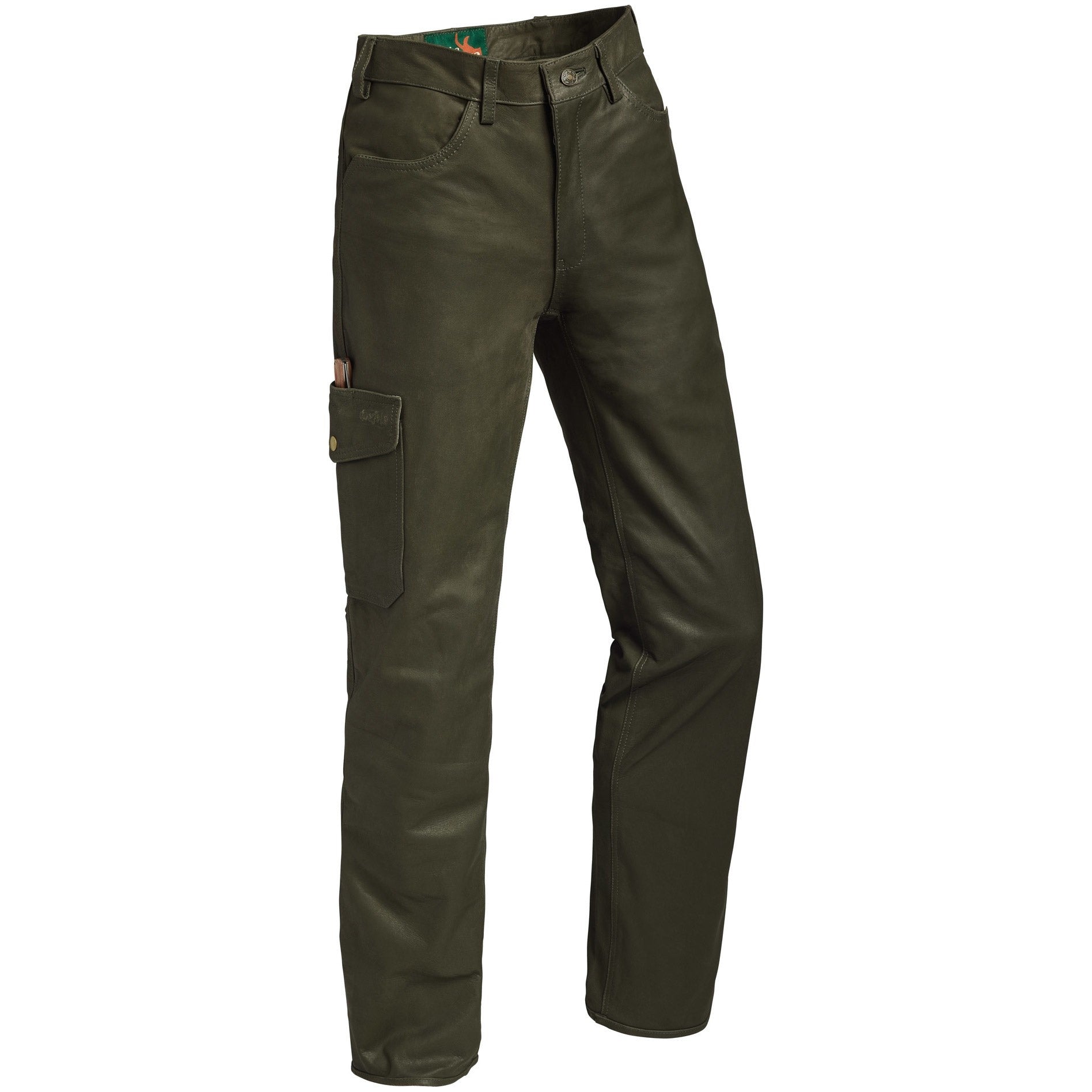 Women's buffalo leather pants with leg pocket