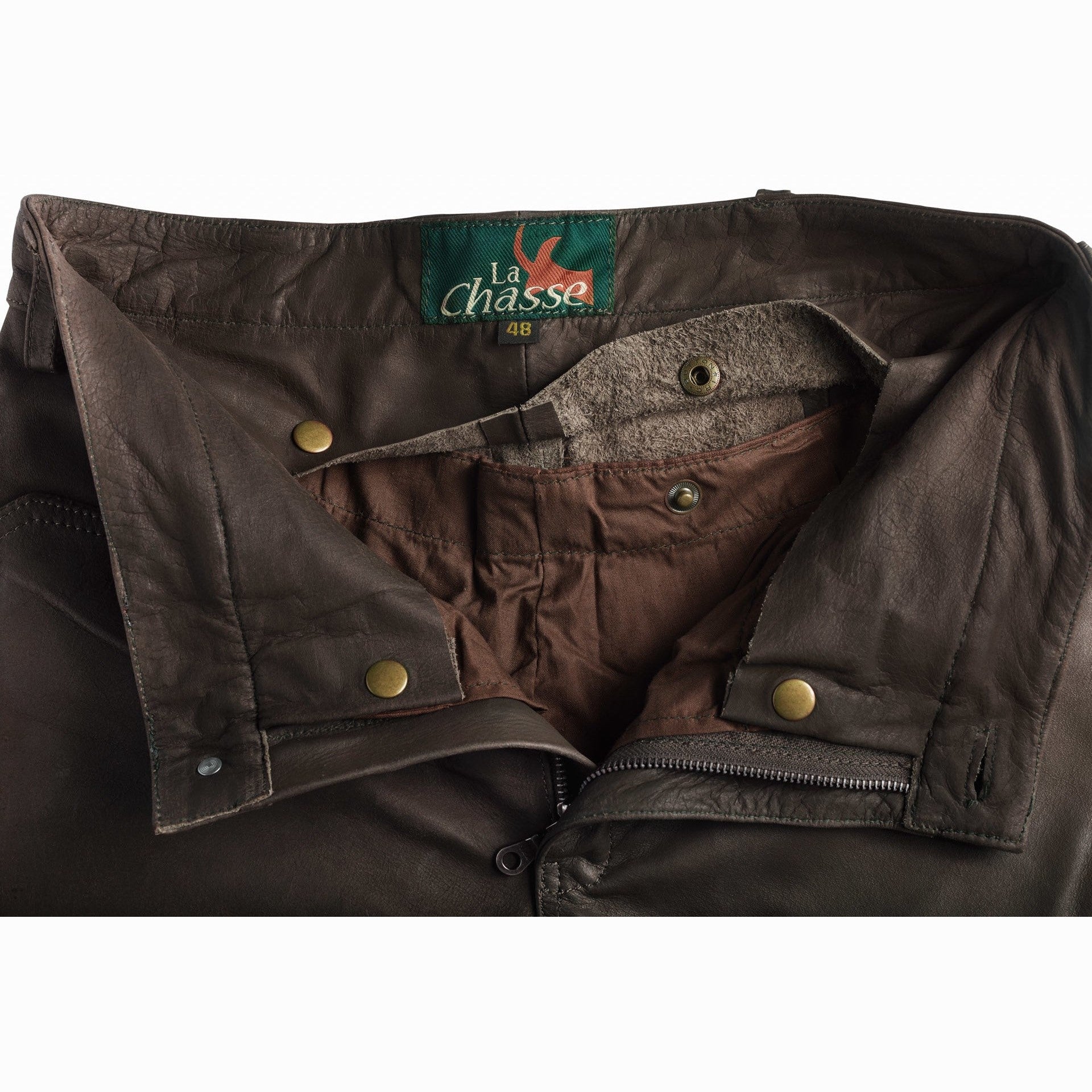 Women's buffalo leather pants with leg pocket
