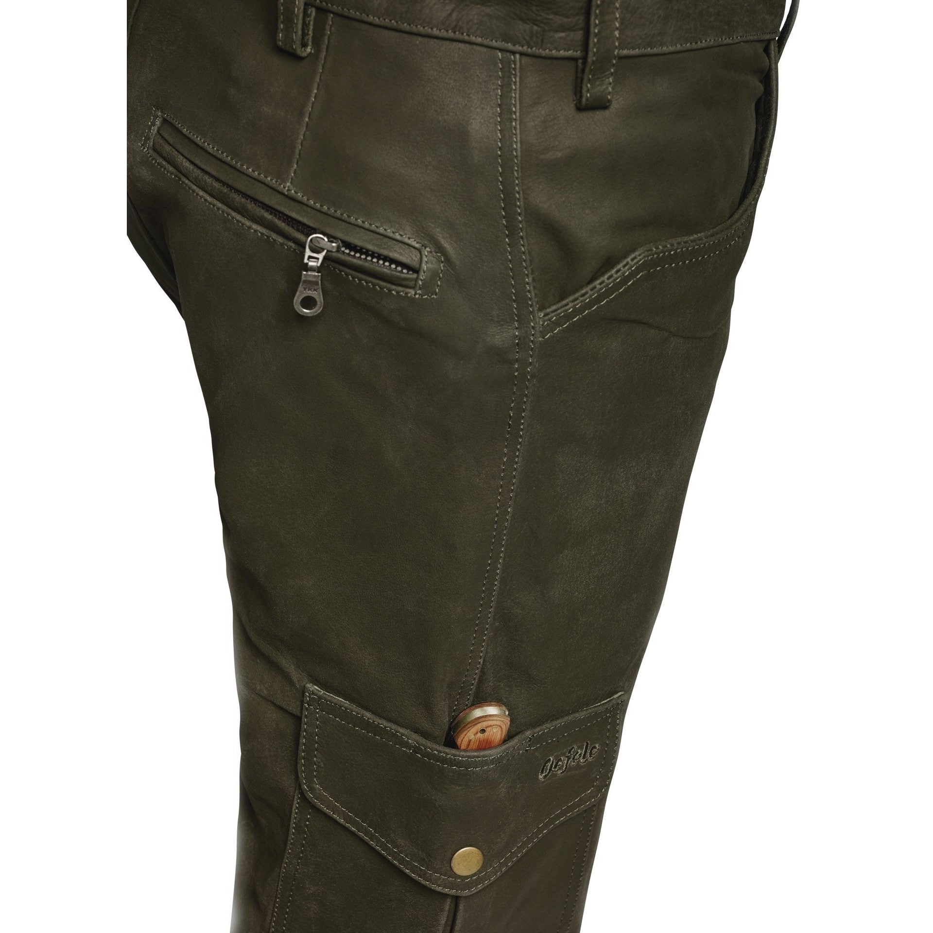 Women's buffalo leather pants with leg pocket